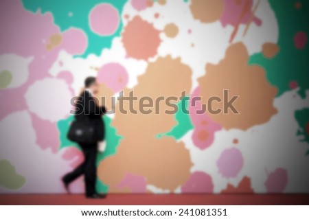 Man walking, colored background. 