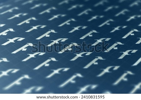 Lettering white on dark blue practice writing worksheet. Handwriting symbol filling pattern. Calligraphic letter F learning skills paper page. Calligraphy letters F background.