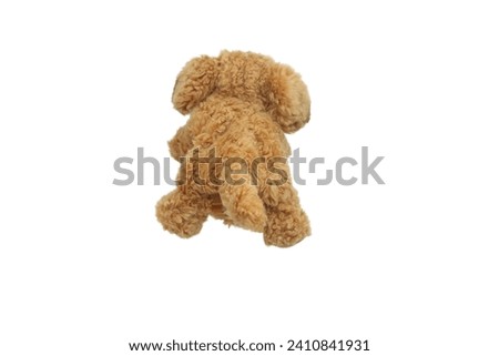 dog puppet doll plaything for kids isolated on white background. child soft toys collection. top view character puppet. Golden color dog