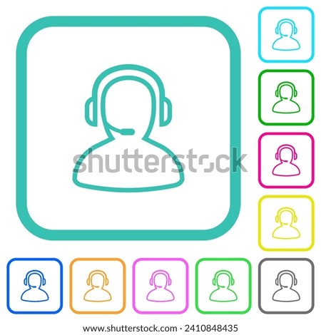 Operator outline vivid colored flat icons in curved borders on white background