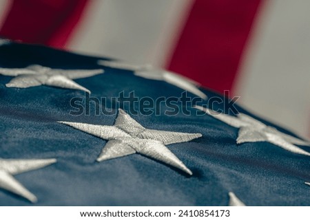 Detail of the American flag with stars, close up. Independence day. USA flag