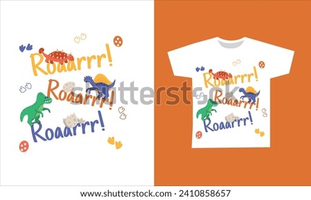 Dinosaur Vector. Cute dinosaur vectors, roar, pattern. Tshirt design Royalty-Free Stock Photo #2410858657