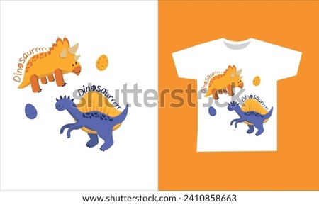 Dinosaur Vector. Cute dinosaur vectors, roar, pattern. Tshirt design Royalty-Free Stock Photo #2410858663