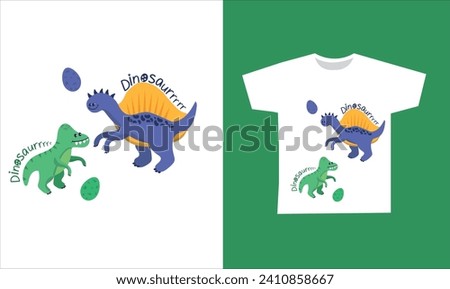 Dinosaur Vector. Cute dinosaur vectors, roar, pattern. Tshirt design Royalty-Free Stock Photo #2410858667