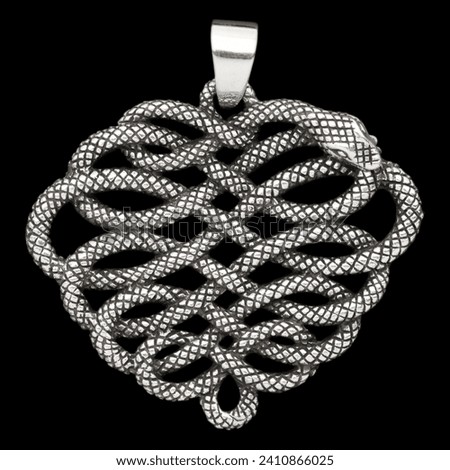 Silver entwined snake pendant. 925 silver. Accessories for rockers, metalheads, punks, goths. Royalty-Free Stock Photo #2410866025