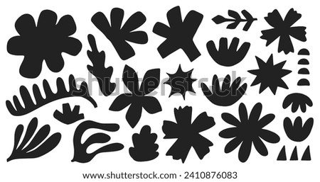 Cut out abstract floral organic shapes. Decorative floral forms collection. Trendy botanical collage basic elements set vector illustration. Modern art basic signs. Contemporary flat style design