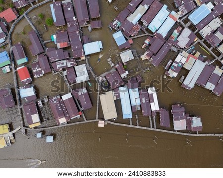 Bandar Seri Begawan floating village. Aerial View. Bandar Seri Begawan, the capital of Brunei Darussalam. Borneo. Southeast Asia. Royalty-Free Stock Photo #2410883833