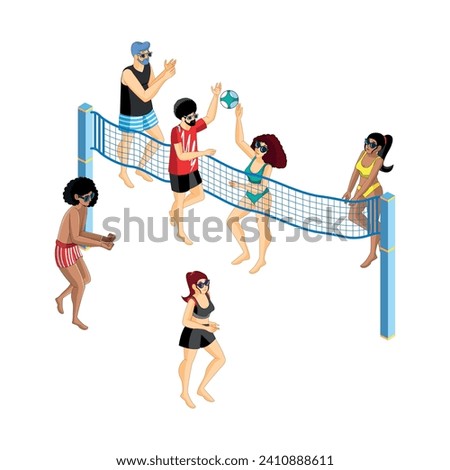 People Playing Volleyball Cartoon Isolated Vector Illustration