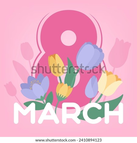 Greeting card for International Women's Day with text 8 MARCH an