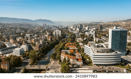 Urban landscape of Sarajevo with its modern buildings Royalty-Free Stock Photo #2410897983