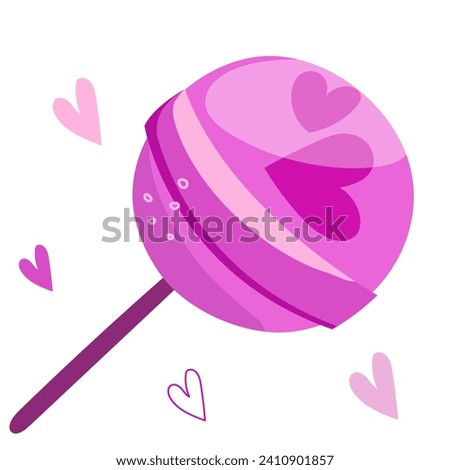 pink caramel lollipop Valentine's Day. Vector illustration Isolated on white background