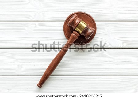 Wooden judge gavel top view. Law and justice concept.