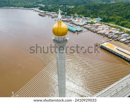 Raja Isteri Pengiran Anak Hajah Saleha Bridge in Bandar Seri Begawan Aerial View. Bandar Seri Begawan, the capital of Brunei Darussalam. Borneo. Southeast Asia. Royalty-Free Stock Photo #2410929033