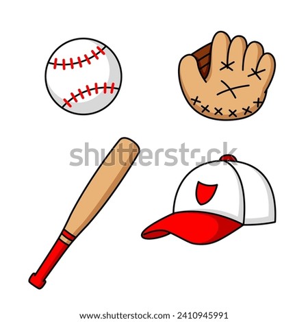 vector cartoon baseball equipment tools