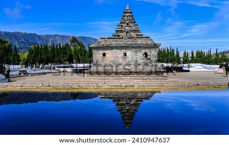 The Arjuna Temple building is located in the Dieng Kulon cultural heritage area, Banjarnegara, Central Java, Indonesia.
Arjuna temple with a bright blue sky background.