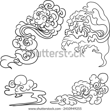 Chinese cloud vector for coloring book and printing on white background.Traditional Japanese culture element for tattoo design and idea.Cloud and wave illustration.Clip art.