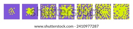 Neon Pixels trend, Square composition, QR - pattern, abstract, Minimal graphic design, cell 8 bit, rave, Sequence of QR codes on a green background. Green screen. 