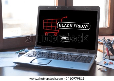 Laptop screen displaying a black friday concept