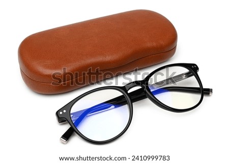 Glasses with case on white background
