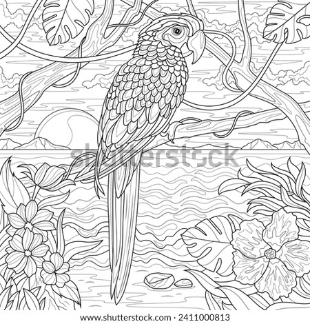 
Parrot and tropical landscape.Coloring book antistress for children and adults. Illustration isolated on white background.Zen-tangle style. Hand draw
 Royalty-Free Stock Photo #2411000813