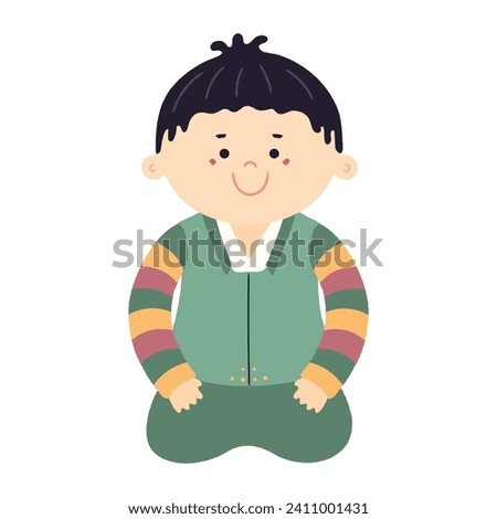 Cute boy in traditional Korean clothes hanbok character, isolated. Hand drawn cartoon vector illustration. Flat style design. New Year Seollal, Chuseok holiday card, poster, banner element