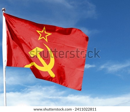 Soviet flag on cloudy sky. flying in the sky