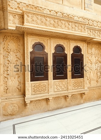 Pic of beautiful carvings at window in Jaisalmer India 