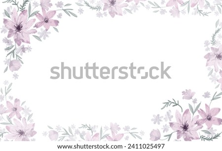 Floral background with purple flowers. Digitally hand painted illustration