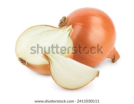 yellow onion half isolated on white background close up Royalty-Free Stock Photo #2411030111
