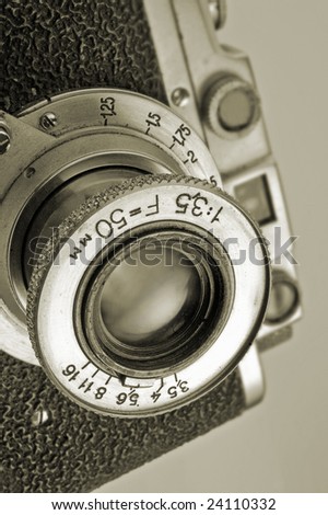 Lens of antiquarian photo camera.