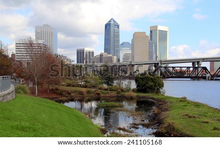 Jacksonville, Florida skyline along the St Johns River, as seen from Riverside