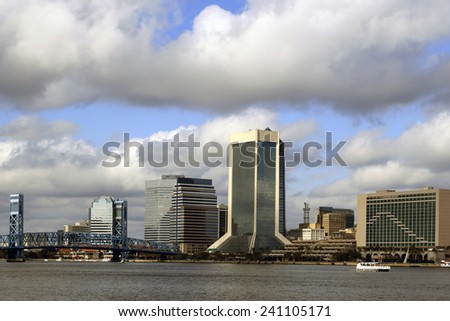 Jacksonville, Florida skyline along the St Johns River, as seen from South Bank