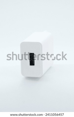 Phone Charger Adapter White Background stock photo