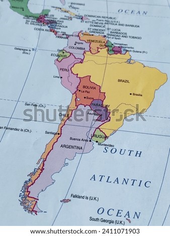 Map of South America, world tourism, travel destination