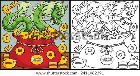 Year of the Dragon Money Coloring Illustration
