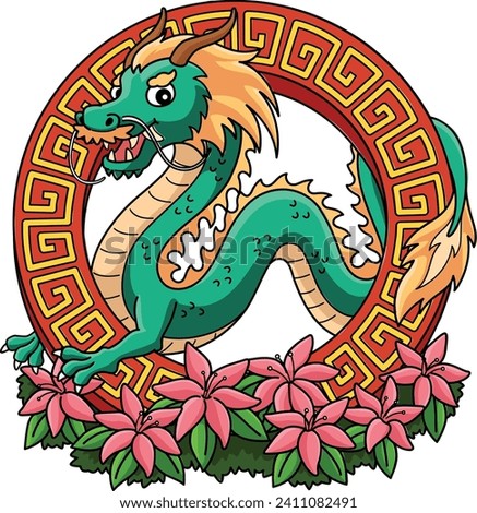 Year of the Dragon with Flowers Cartoon Clipart