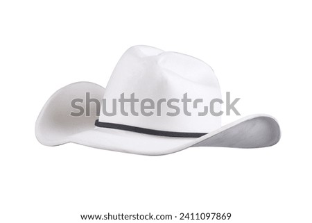 Rodeo rider, wild west, American and country music concept theme with a cowboy hat isolated on white background with cut out clip path image Royalty-Free Stock Photo #2411097869
