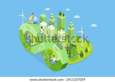 3D Isometric Flat Vector Illustration of Nature Friendly World, Earth Protection and Sustainable Development Royalty-Free Stock Photo #2411107059