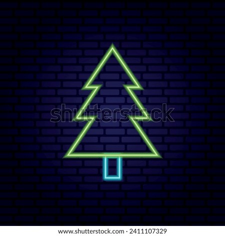 Christmas tree green blue neon icon Merry Christmas design Can be used for leaflets posters business cards or for web. Vector illustration