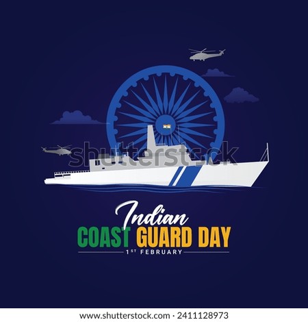 Indian Coast Guard Day is observed on 1 February every year to honor the important role that the organization plays Editable Vector Illustration, Indian Coast Guard patrolling surveillance boats Royalty-Free Stock Photo #2411128973