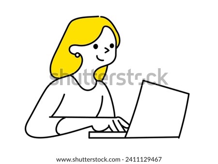 Clip art of businesswoman operating a laptop computer