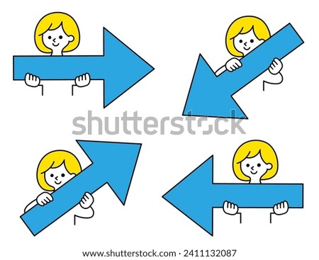 Clip art set of woman with arrow