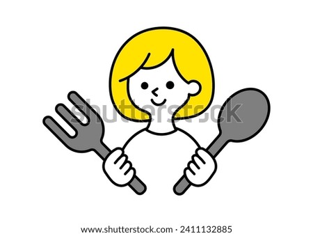 Clip art of woman with spoon and fork 