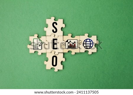 wooden puzzle with the letter SRO and its icon. Search Engine optimization. Digital online marketing and internet technology concept.
