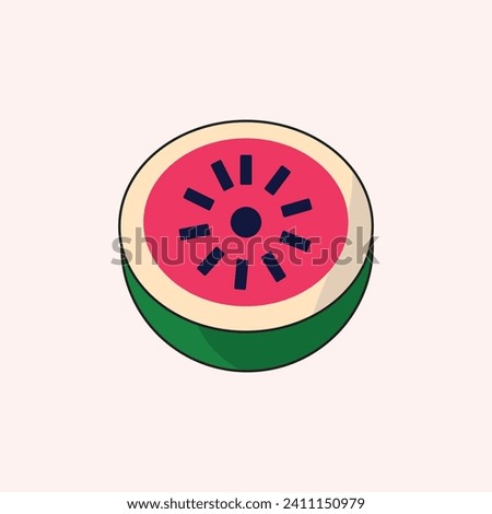 
Round slice of watermelon. Piece of Fresh and Juicy Watermelon Fruit with Red Flesh and Black Seeds. Vector Set on white background.
 Royalty-Free Stock Photo #2411150979