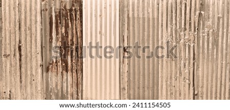 Rustic galvanized sheet background and texture. Long picture of Rusty metal sheet, weathered steel sheet.Corrugated