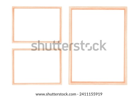 3D wood frame. Picture frame for design menu isolated on white background. Realistic border wooden rectangular natural frame with shadow. 