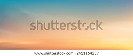 Sky Blue with cloud background,Vector Horizon beach sunset with yellow,pink,orange pastel in Spring,Panorama beautiful Nature morning sunrise sky in Summer,Banner landscape background