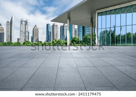 Empty square floors and modern city buildings in Shanghai