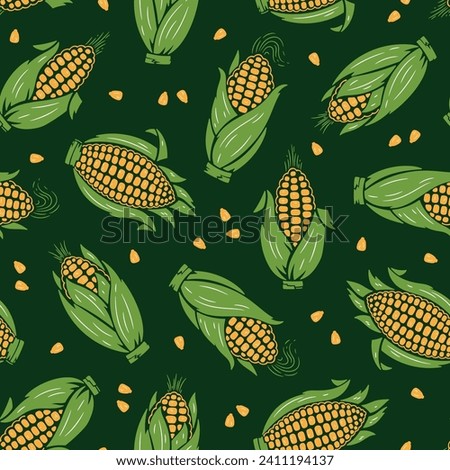 Maize. Corn Cobs Seamless Pattern. Vector Vegetable Background. Royalty-Free Stock Photo #2411194137